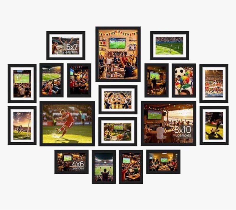 upsimples 19 pack picture frames collage wall decor for mounting or tabletop display, photo gallery frame set for family, multi sizes including 8x10, 5x7, 4x6, black