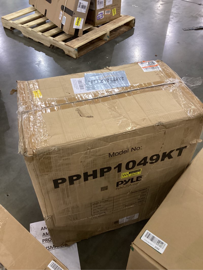 Condition photo showing As Is for Pyle Wireless Portable PA system - 1000W High Powered Bluetooth Compatible Active + Passive Pair Outdoor Sound Speakers w/ USB SD MP3 AUX - 35mm Mount, 2 Stand, Microphone, Remote - Pyle PPHP1049KT 10 in