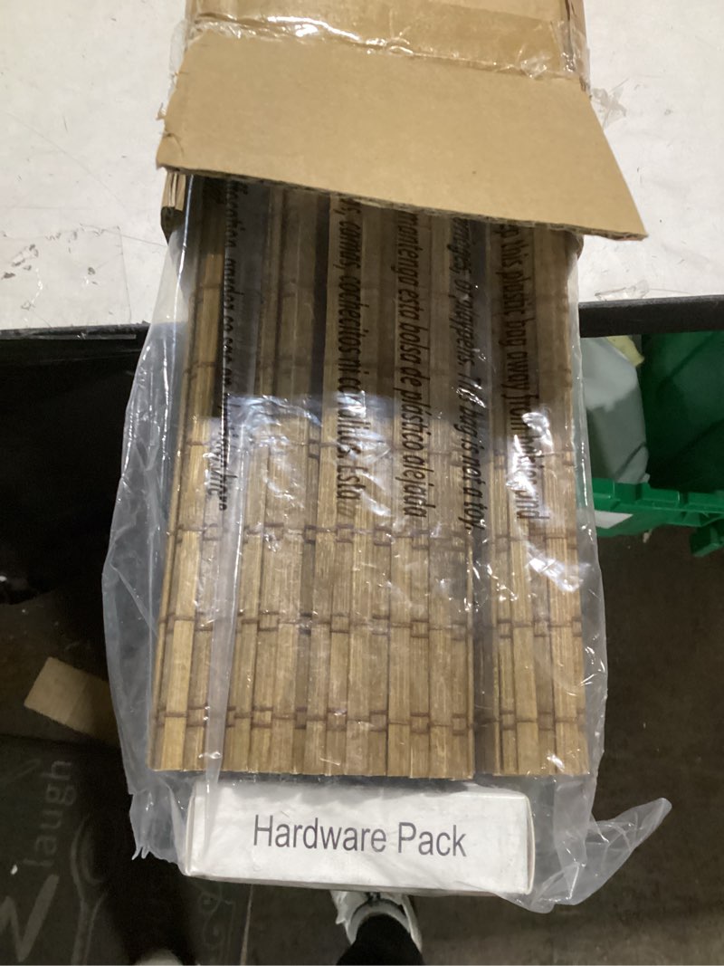 Condition photo showing New/Like New for LazBlinds Cordless Bamboo Roman Shades, Privacy Blinds for Interior Windows, Room Darkening Roll Up Bamboo Blinds for Home & Patio, 20" W x 64" H, Highfield Teak Pricacy - Highfield Teak 20" W x 64" H