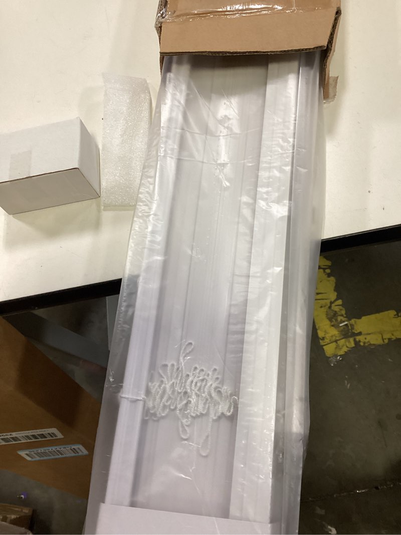 Condition photo showing As Is for 100% Privacy L-Shaped Blades Mini Blinds for Indoor Windows 1" Vinyl Cordless Window Blinds for Home, 36" W × 64" H - White White 36" W × 64" H