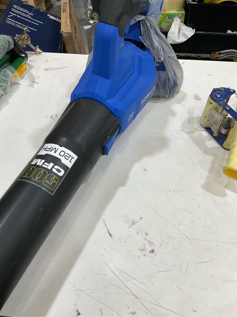 Condition photo showing As Is for kobalt 24-volt 500-cfm 120-mph battery handheld leaf blower