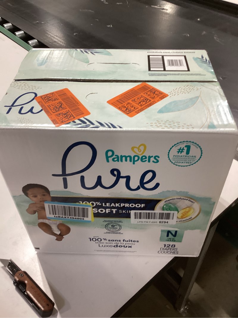 Condition photo showing New/Like New for Pampers Pure Protection Baby Diapers, Size 0 (10 lbs ), 128 Count, Up to 100% Leakproof, Premium Plant-based Skin Protection, Hypoallergenic Soft Diapers Newborn 128