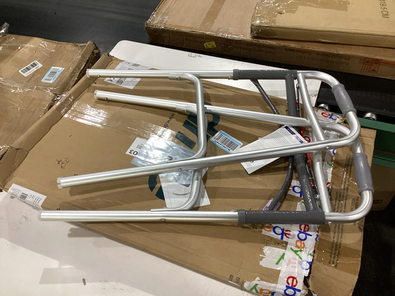 Condition photo showing New/Like New for drive medical two-button folding walker with wheels - lightweight rolling mobility support - adjustable height - dual push-button operation - 5 inch front wheels - durable aluminum - silver 2-button walker