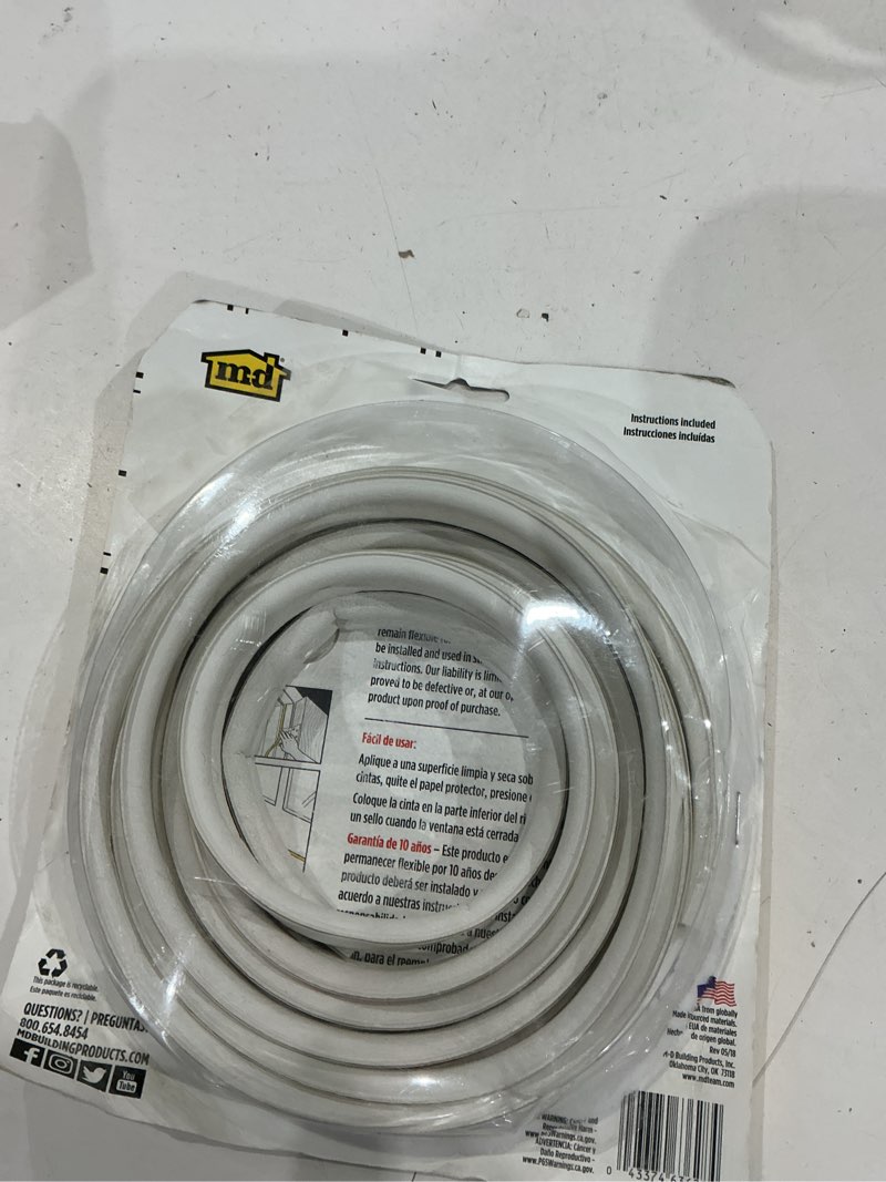 Condition photo showing As Is for m-d building products white epdm rubber foam weatherstrip for doors and windows 17 ft. l x 0.25 in.