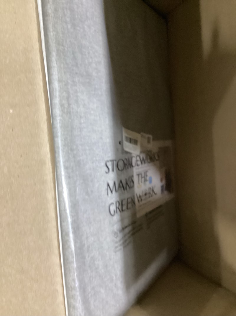 Condition photo showing New/Like New for storageworks storage bins, fabric storage bins for shelves, extra large storage baskets with metal frame, closet baskets and bins with handles, jumbo, gray and white, 2-pack gray and white 19" l x 13 ¼" w x 11" h