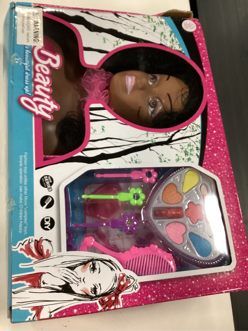 Condition photo showing Good Condition for liberty imports african american black makeup and hair styling doll head toy playset with real washable cosmetic and fashion dress up accessories for girls pretend play