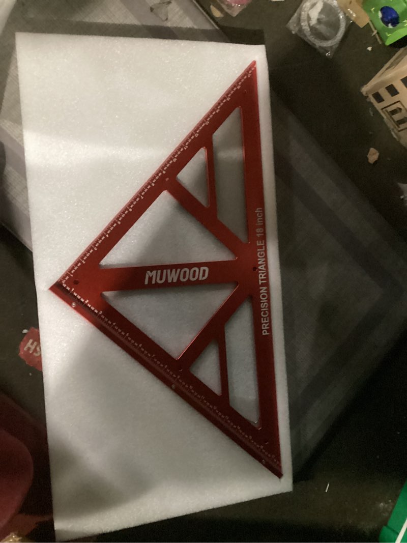 Condition photo showing New/Like New for Precision Triangle Square 18 inch, Imperial Scale Framing Square for Precise 90 and 45-Degree Measurement, Aluminum Alloy Architect Ruler for Carpenter Red 18 inch