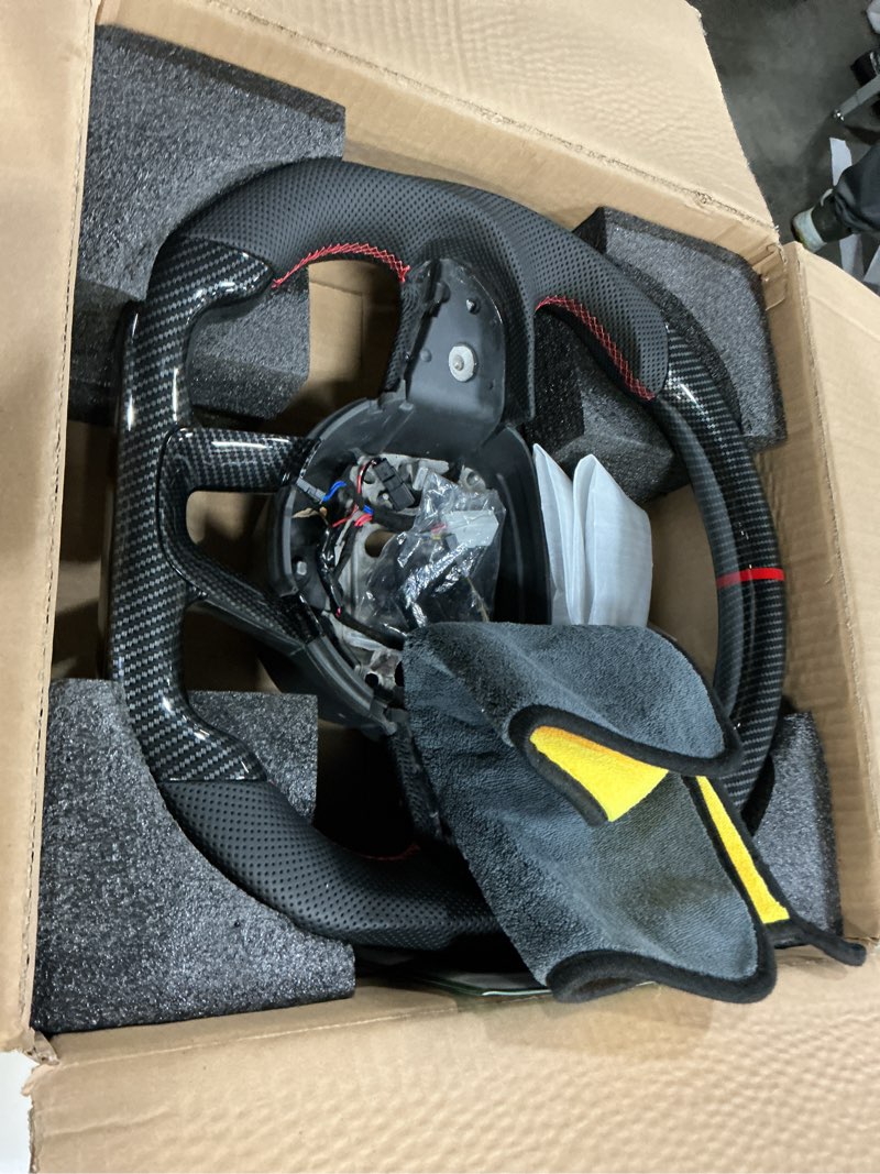 Condition photo showing Good Condition for Hydro-Dip Carbon Fiber Steering Wheel for Dodge Challenger For Charger For Durango (2015-2024), SRT/SXT/RT,D-Shape Design, Hand-Stitched Nappa Perforated Leather With Heating with Trim Cover Hydro-Dip with trim with heating