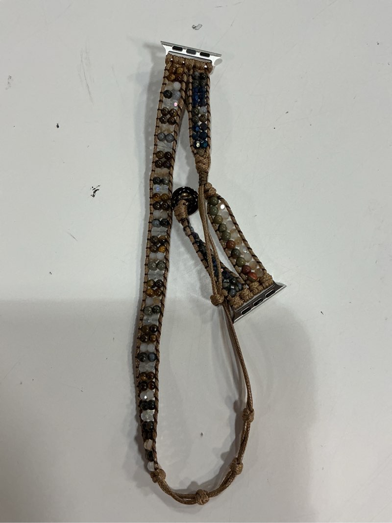 Condition photo showing As Is for JR.DM Boho Beaded Watch Band Women Compatible with Apple Watch 38mm 40mm 41mm 42mm (S10/11) Brown Stone Bracelet Adjustable Handmade Braided Rope Strap for iWatch Series 11/10/9/8/7/6/5/4/SE 3/2/1 A Brown Stone Beaded 38/40/41/42mm(S10/11)-Fit wrist 5.5" -7.2"