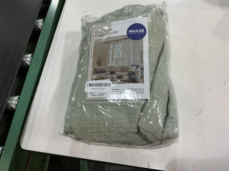 Condition photo showing New/Like New for miulee 100% blackout curtains 102 inch long 2 panels for bedroom, thick luxury faux linen black out curtain room darkening back tab pleat window textured drapes with hooks for living room, sage green sage green 50"w x 102"l (pack of 2)
