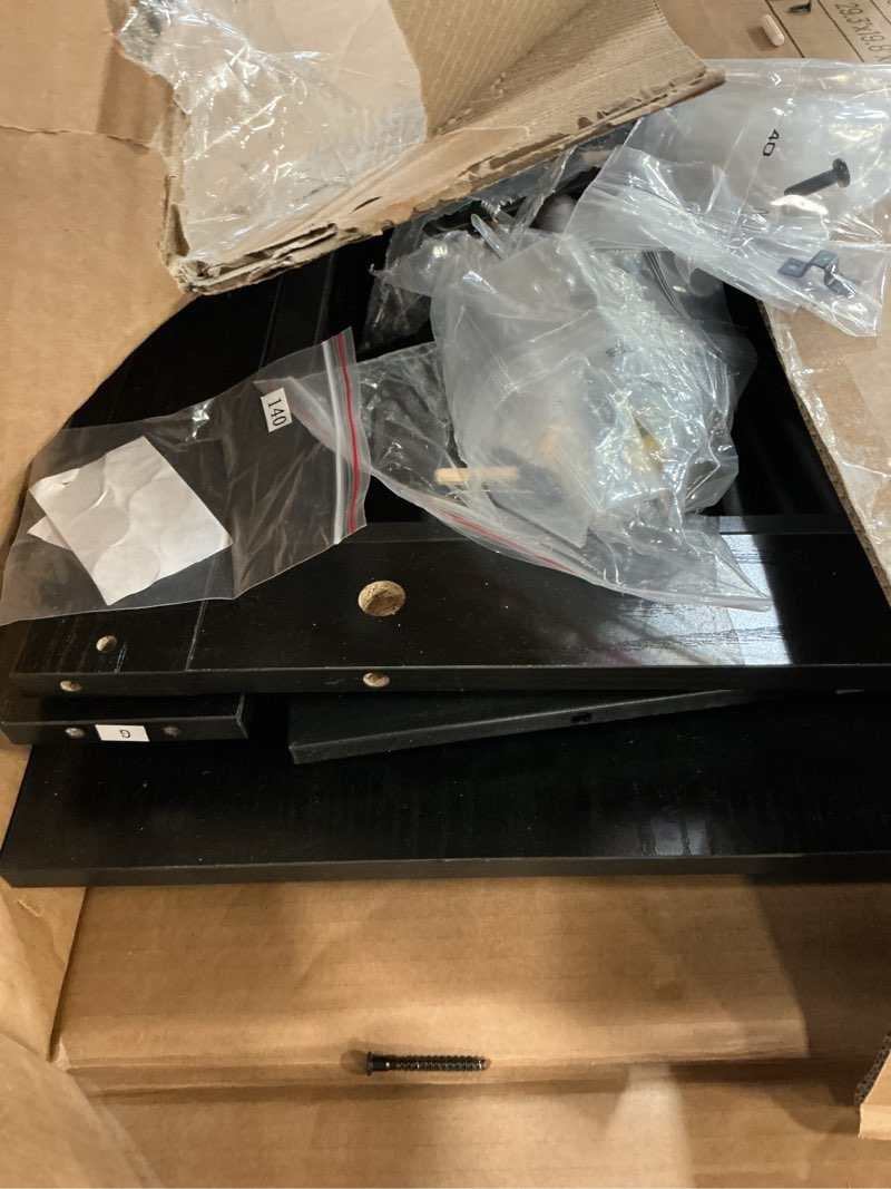 Condition photo showing As Is for 31.9" dog crate furniture with barn door, heavy duty dog kennel indoor with 2 doors, wooden pet cage end table for small medium dogs up to 44 lb, anti-chew anti-escape, black dfc83604b 31.9"l x 21.7"w x 26.6"h black