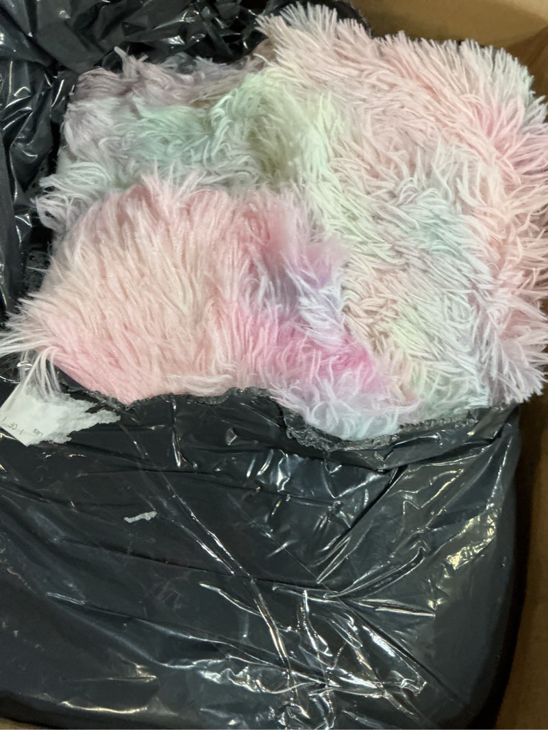 Condition photo showing As Is for pagisofe 4x6 rainbow fluffy soft plush area rugs for girls bedroom, shaggy rugs for kids playroom,kawaii princess fuzzy rugs for nursery baby toddler,cute colorful room decor for teenage 4' x 6' (rectangular) 1- rainbow
