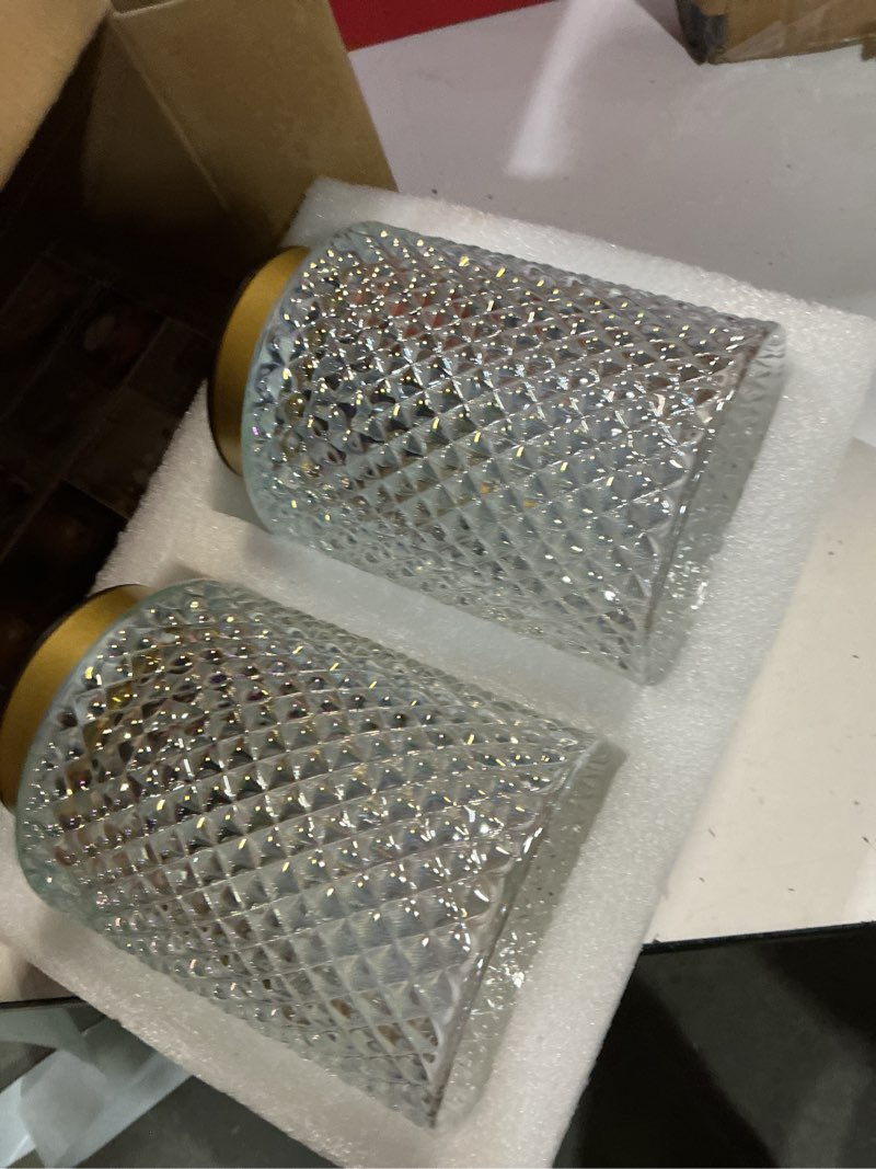 Condition photo showing New/Like New for 2 pack battery decorative operated lamp,small accent table lamp with timer for bedside/shelf,cordless glass ambience lamp with warm white glow for bookshelf/entryway/tabletop decor(iridescent clear) iridescent clear 2 pack