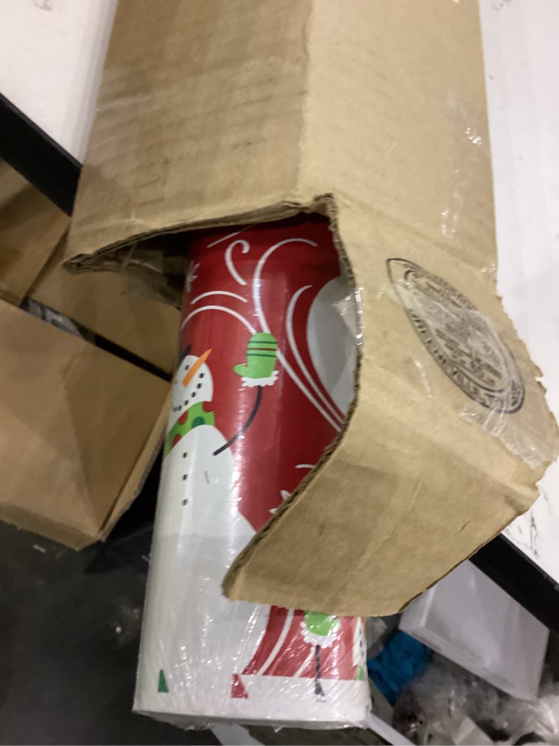 Condition photo showing New/Like New for American Greetings Jumbo Reversible Christmas Wrapping Paper Roll, Red and White Holiday Gift Wrap (175 sq. ft., 1 Extra Large Roll-30 in. x 70 ft.) Plaid and Snowmen Snowmen and Plaid