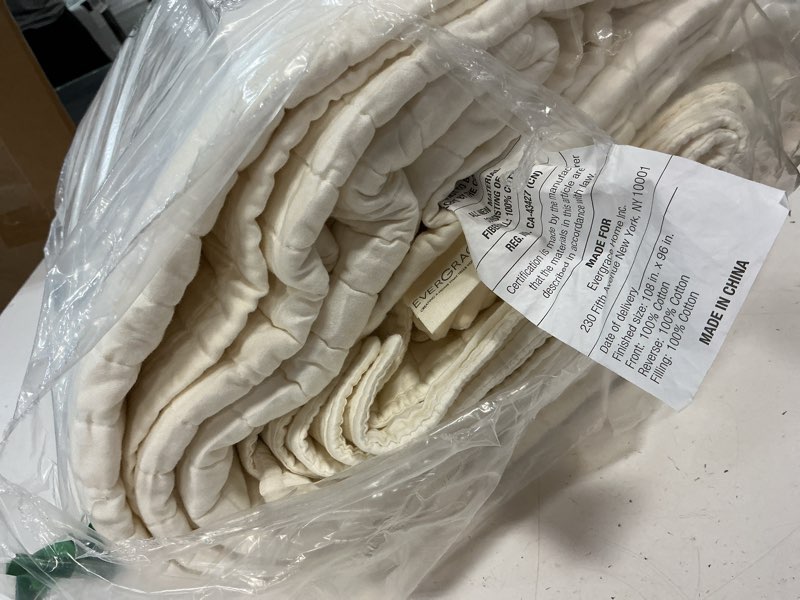 Condition photo showing Good Condition for evergracehome cotton sateen quilt set king size, pre-washed cotton channel stitch coverlet bedspread, 3 pieces lightweight soft bedding sets for all season, with 2 pillow shams, cream cream (subtle yellow hues) king/cal king (108" x 96")
