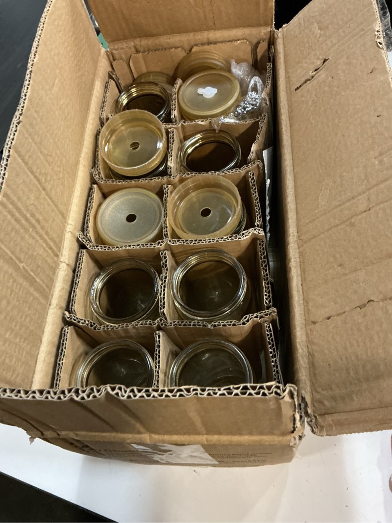 Condition photo showing Good Condition for ruckae 16oz 10 pack glass juice bottles with dual scale, reusable glass bottles with hole lids and straws mason jar for juicing, smoothies, kombucha - water bottle for fridge or gym (gold)