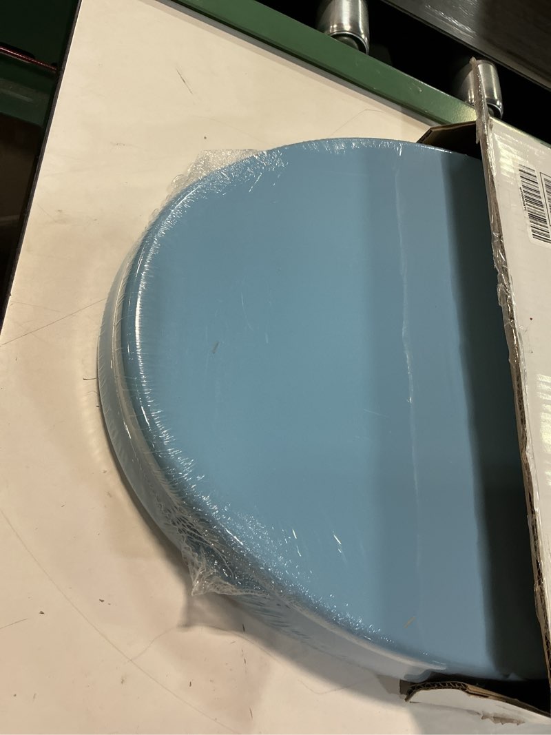 Condition photo showing Good Condition for blue elongated toilet seat natural wood toilet seat with zinc alloy hinges, easy to install also easy to clean, scratch resistant toilet seat by angol shiold (elongated, blue) elongated blue