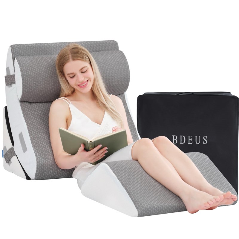 BDEUS 4PCS Bed Wedge Pillow Post Surgery, Orthopedic Sleeping Wedge Pillow Set for Back, Neck and Le