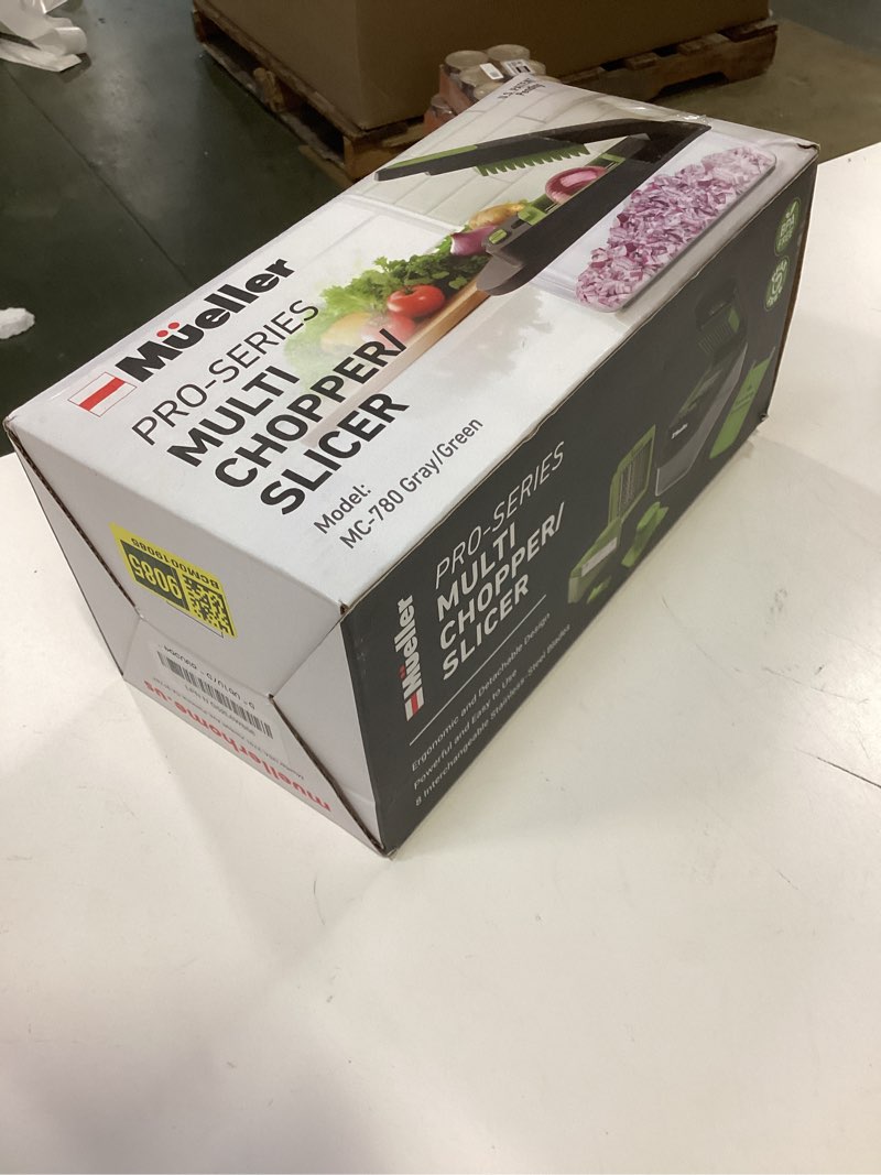 Mueller Pro-Series 10-in-1, 8 Blade Vegetable Chopper, Onion Mincer, Cutter, Dicer, Egg Slicer with Container, French Fry Cutter Potato Slicer, Home Essentials, Salad Chopper,Gray/Green