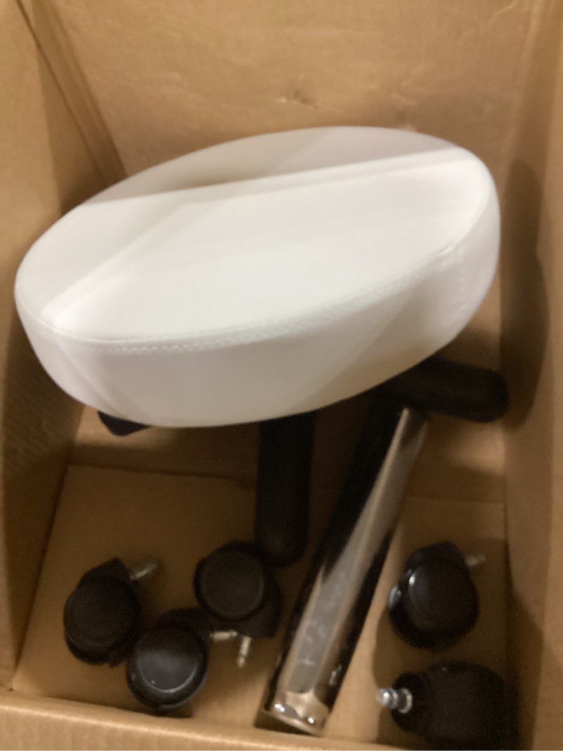Condition photo showing As Is for furwoo round rolling stool height adjustable stool with wheels for spa salon massage white