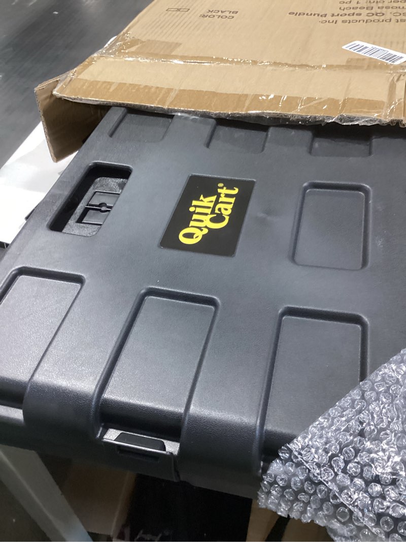 Condition photo showing As Is for dbest products quik cart collapsible rolling crate on wheels for teachers tote basket 80 lbs capacity, made from similar to heavy duty plastic and used as a seat, grey standard gray