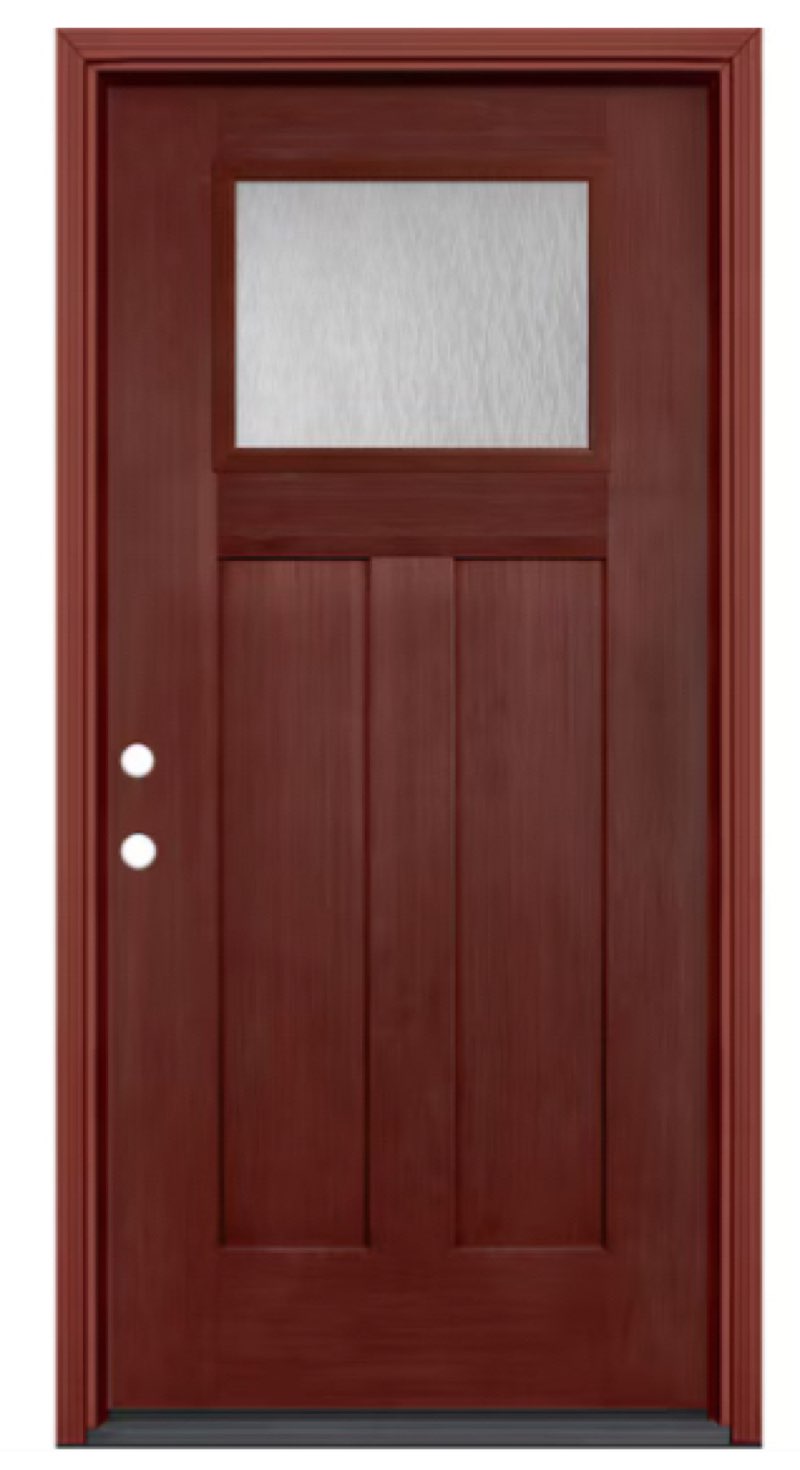 KHSHOW PREMIUM FINERGLASS DOORS MERLOT STAIN CRAFTSMAN 2-Panel 36”x80” right inswing (similar to stock photo)