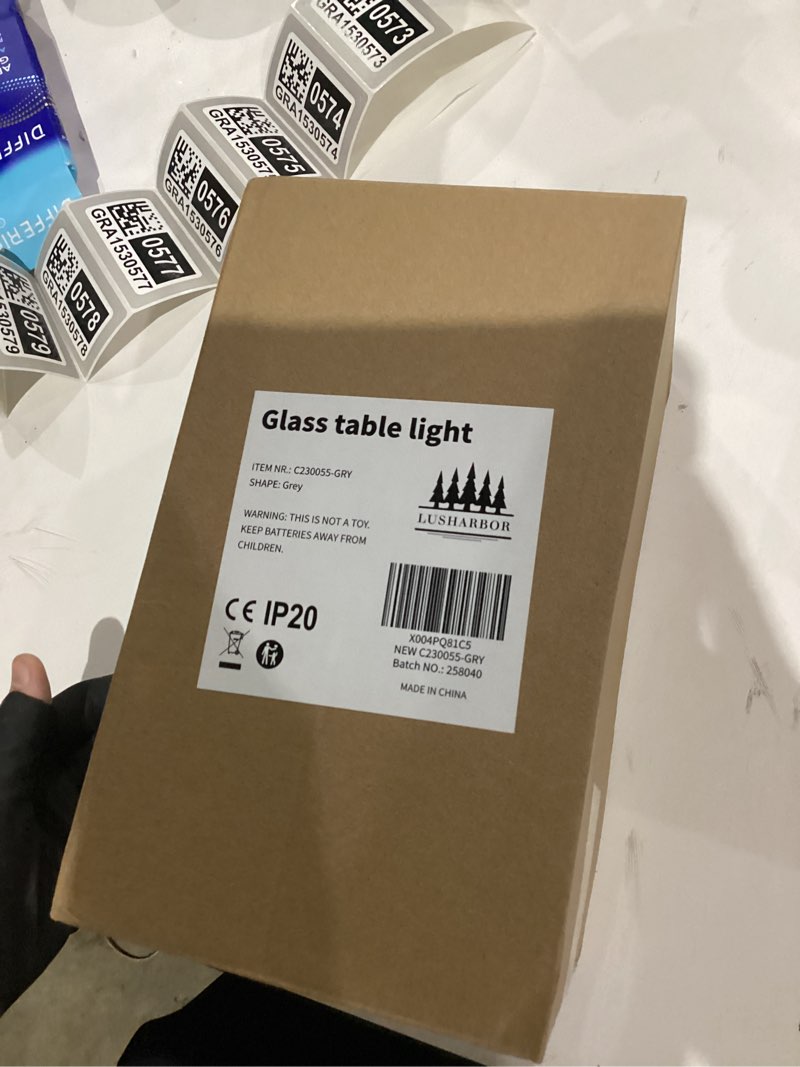 Condition photo showing As Is for rechargeable battery lamp with remote timer, aesthetic cordless table lamp stepless dimming decorative bedside lamp for accent home decor entryway/office/shelf grey tall-grey