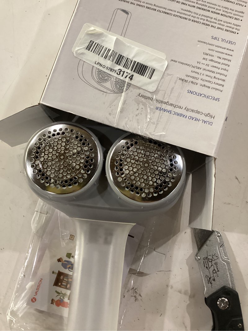 Condition photo showing Good Condition for vasson fabric shaver, electric lint remover, rechargeable lint shaver, sweater shavers to remove pilling, large fuzz remover for clothes couch furniture (greyish white)