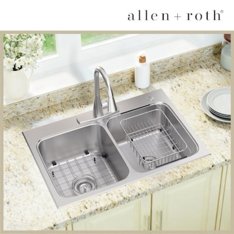 allen + roth hoffman drop-in or undermount 33-in x 22-in stainless steel double equal bowl 20 -gauge kitchen sink all-in-one kit item #4351173