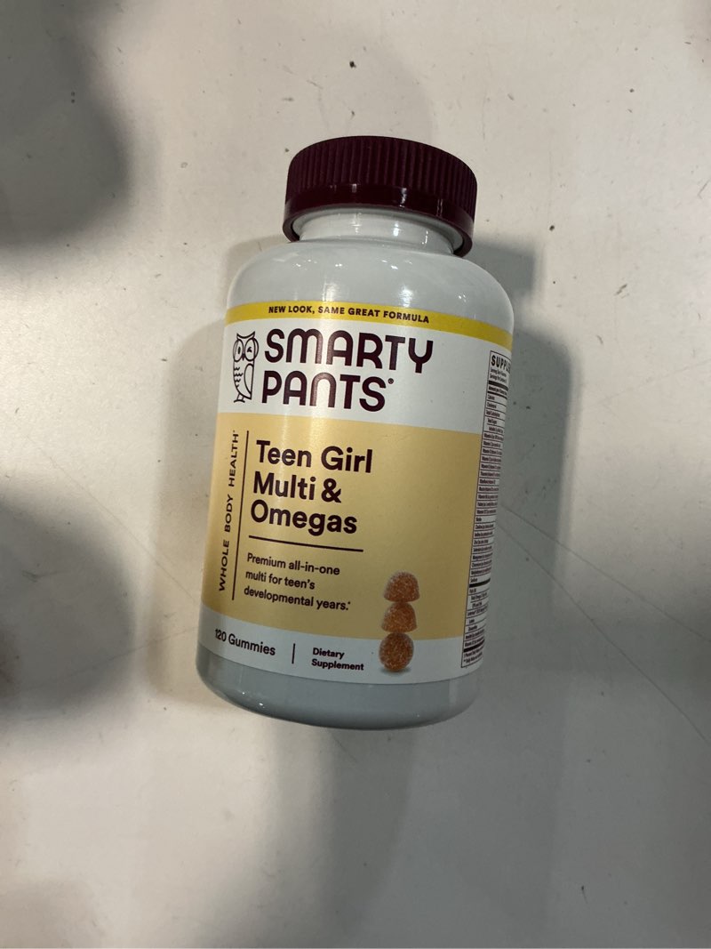 Condition photo showing New/Like New for (By 15 jun-2026)SmartyPants Teen Girl Multivitamin Gummies: Omega 3 Fish Oil (EPA/DHA), Vitamin C, D3, B12, Vitamin A, K & Zinc, Gluten Free, Includes Biotin to Support Hair, Skin & Nails, 120 Count (30 Day Supply) Old Formula
