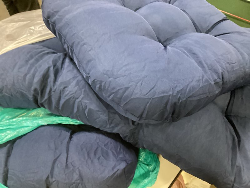 Condition photo showing Good Condition for Wicker Chair Cushions, Waterproof Outdoor Loveseat Cushions for Patio Furniture, 3 Pieces Wicker Furniture Cushions, 1 Loveseat and 2 U-Shaped Cushions, Blue Blue Wicker Chair Cushion