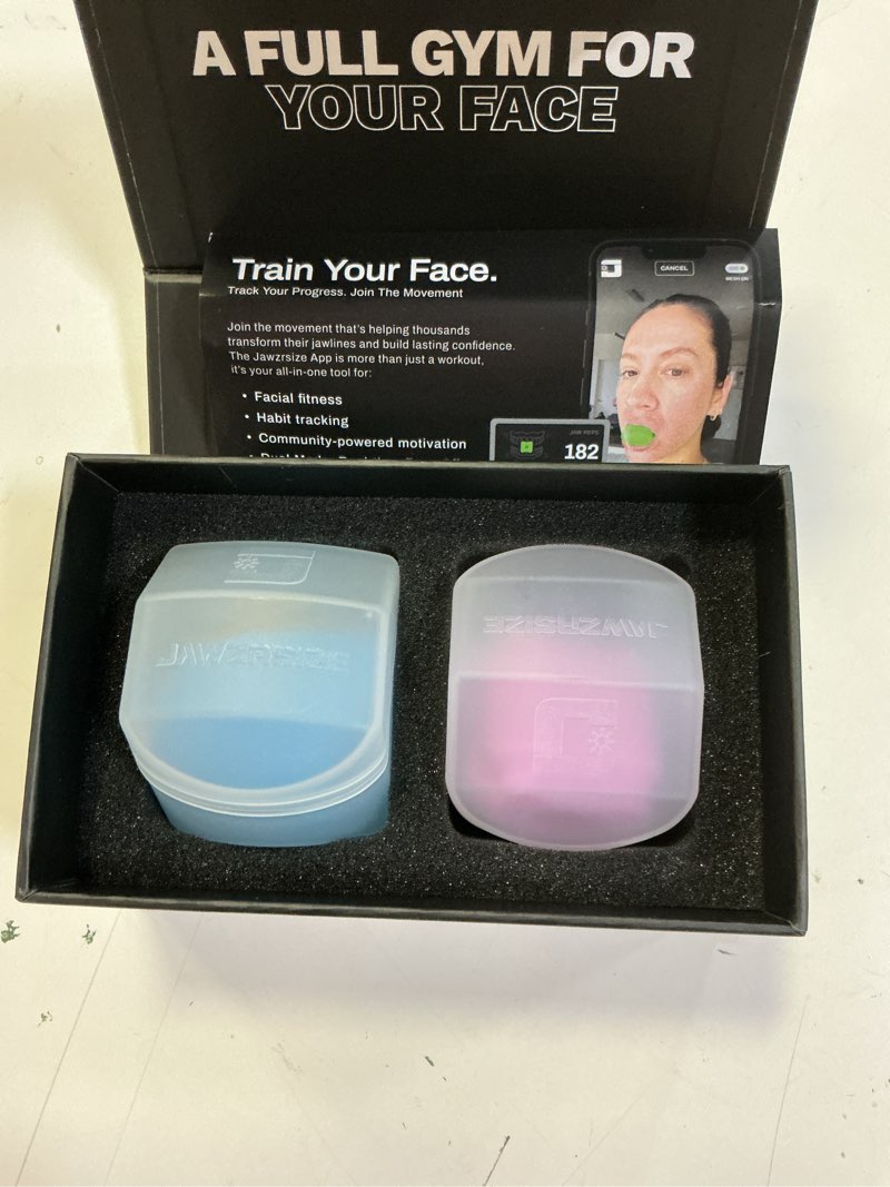 Condition photo showing As Is for jawzrsize jaw exerciser for women - double chin reducer, facial toner, neck exerciser for younger and healthier look helps reduce stress and cravings jawline trainer (ladies kit)