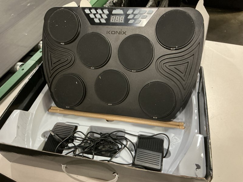 Condition photo showing As Is for konix electronic tabletop drum set, portable electric drum kit with 7 velocity sensitivity drum pads, led drum light, usb-midi mac & pc support, ideal gift for adult and beginners