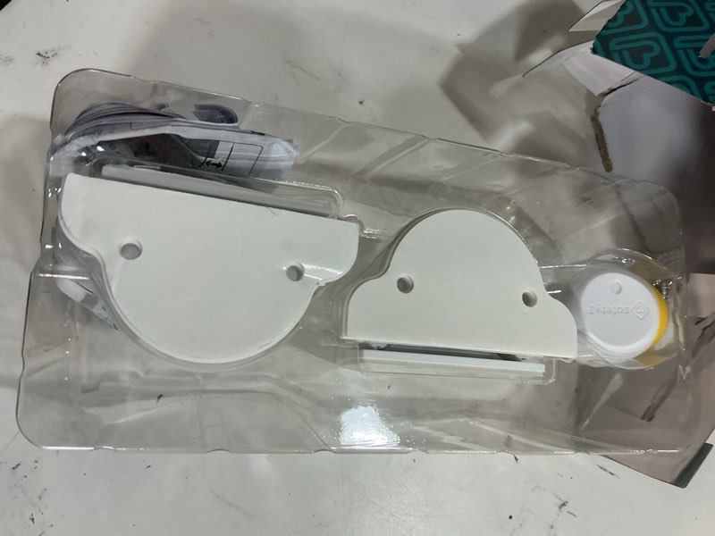 Condition photo showing As Is for safety 1st secure-to-explore adhesive magnetic locks 2 locks/1 key, white