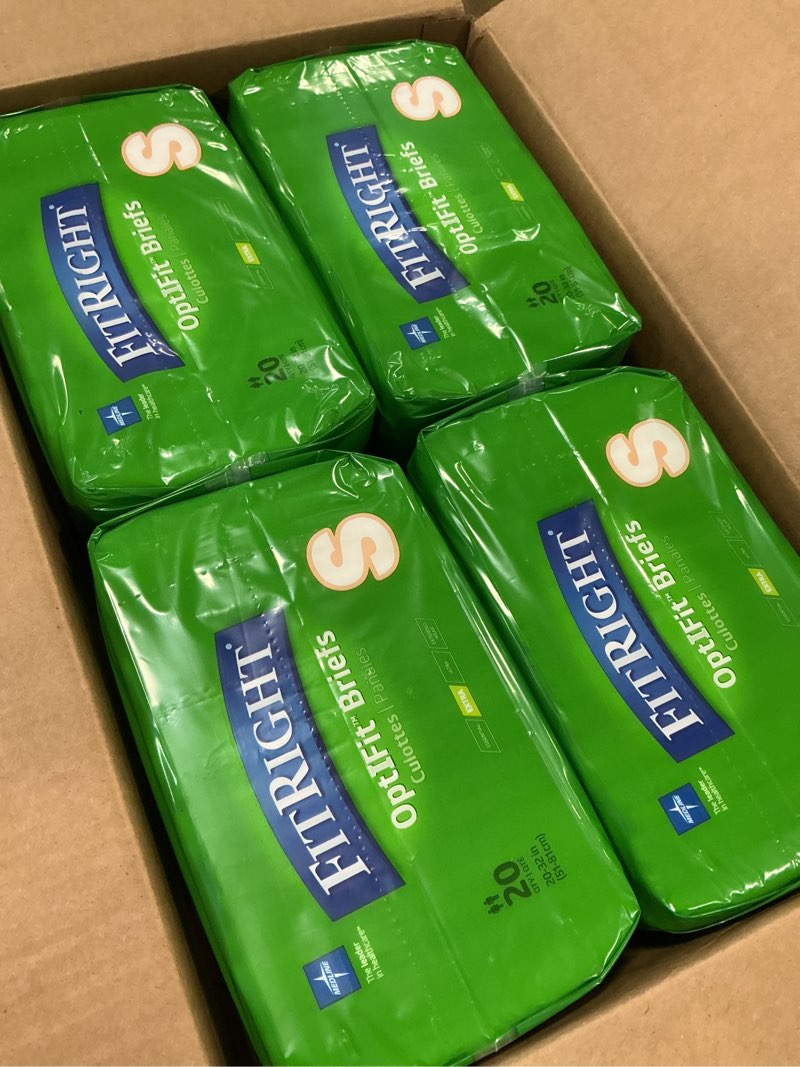 Condition photo showing New/Like New for FitRight OptiFit Extra Adult Briefs, Incontinence Diapers with Tabs, Moderate Absorbency, Small, 20 to 32", 20 Count (Pack of 4) 80 Count Small