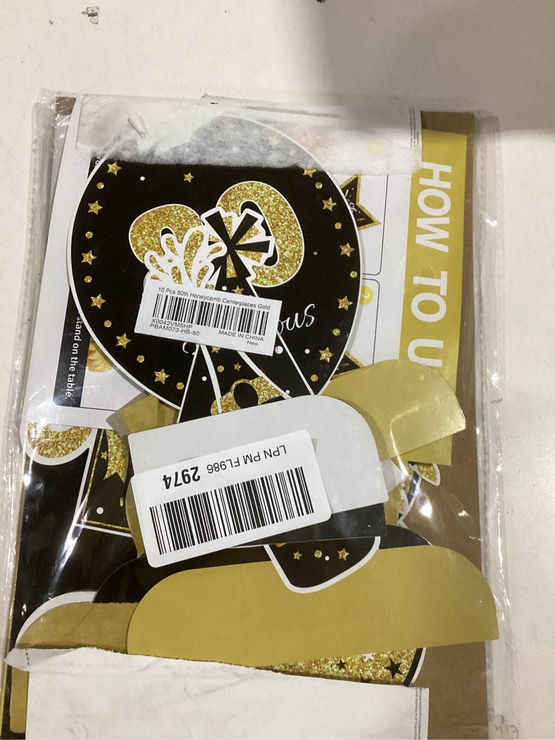 Condition photo showing Good Condition for 10PCS 80th Birthday Decorations Centerpieces for Table Decorations,Gold Black Happy 80th Birthday Honeycomb Table Topper Birthday Party Decoration for Men (Gold & Black, 80 Years)