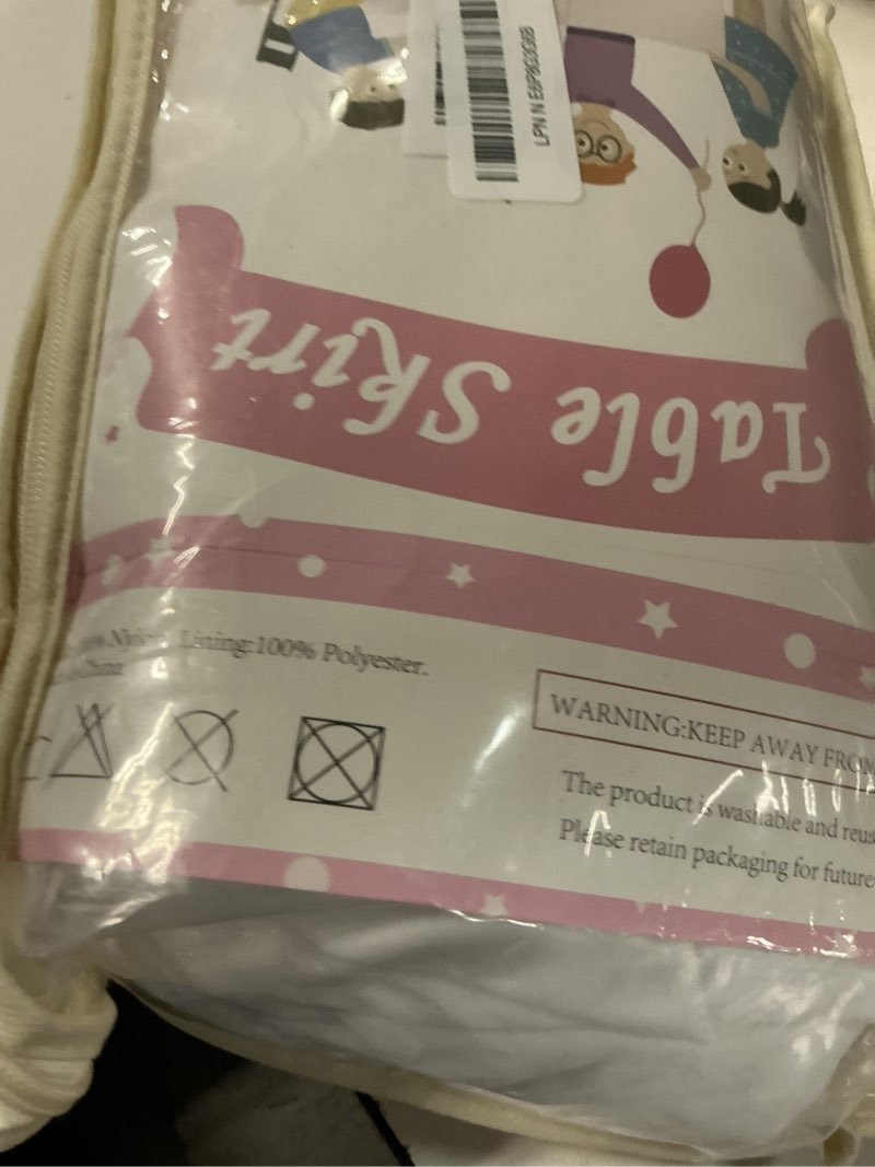 Condition photo showing Good Condition for wish care white polyester 48x24 inch rectangular tablecloth with pleated ruffle skirt for 4 foot tables, wrinkle free, ideal for birthday parties, weddings, trade shows 48" x 24" (4ft-1 pack) white