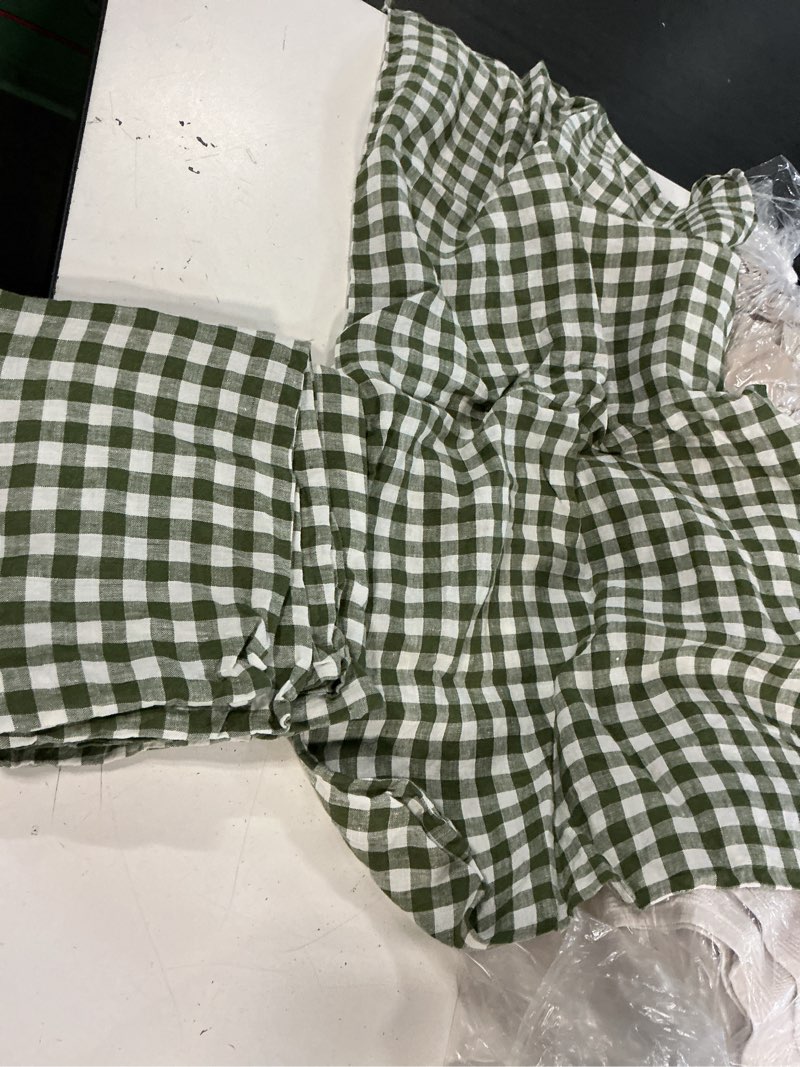 Condition photo showing As Is for quince european linen sham set of 2, king, olive gingham