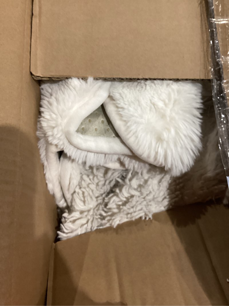 Condition photo showing As Is for UGG Euphoria Faux Fur Throw Blanket, Warm Fluffy Throw for Couch or Bed, Luxury Bedroom Decor, Fluffy Blankets, Machine Washable, 50-inch x 70-inch, White Snow White Throw