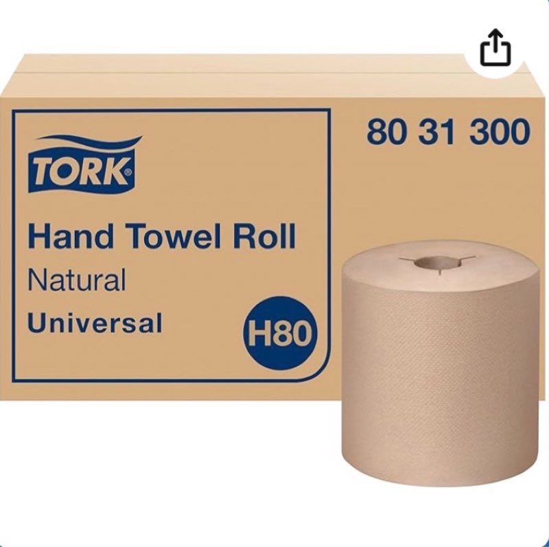 tork hand towel roll natural h80, universal, 100% recycled fiber, 6 rolls x 800 ft, 8031300