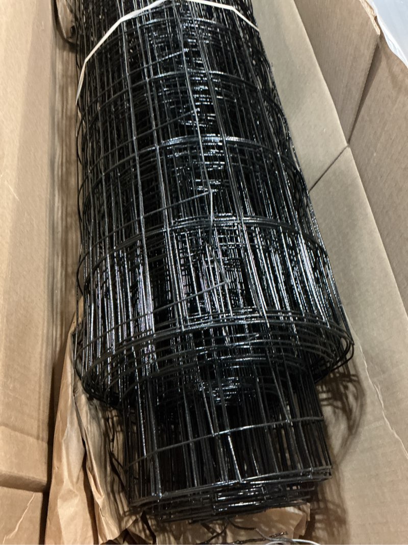 Condition photo showing As Is for Wire Fence 24in x 50ft, 2X 3 16GA, Black PVC Coated Garden Fence for Yard Garden Border Fencing Roll Vinyl Coating Metal Wire Mesh for Yard Vegetable Plant Protection Poultry Netting 24''x50'