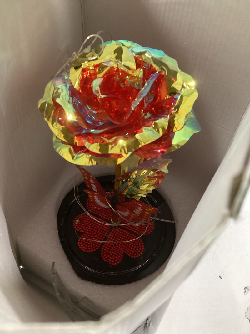 Condition photo showing Good Condition for Valentines Day Rose Gifts for Her Birthday Gift for Women Galaxy Rose in Dome Forever Eternal Crystal Roses with Butterfly Anniversary Valentine Gifts for Daughter Mom Wife Girlfriend Red E Red