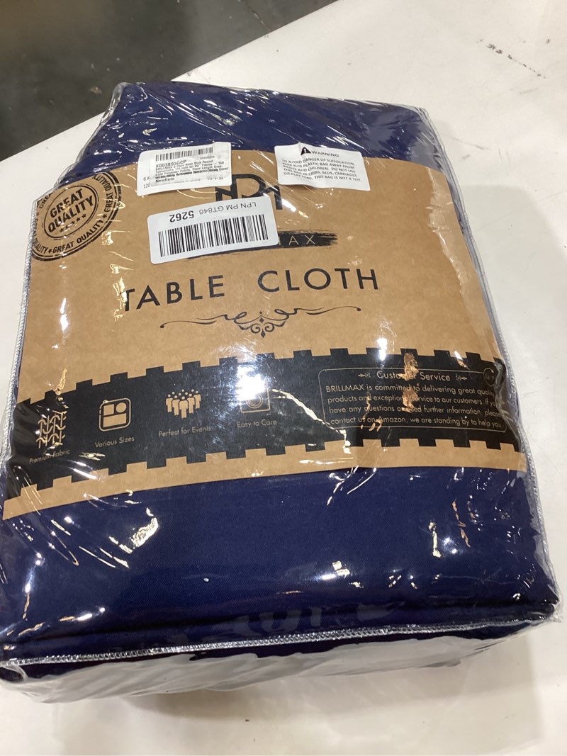 Condition photo showing New/Like New for brillmax 6 pack navy blue round tablecloths 120 inch for 60” tables - 150 gsm polyester fabric, floor length drop, water, stain & wrinkle resistant cloth cover for wedding reception banquet dining navy blue 120 in, 6 pack