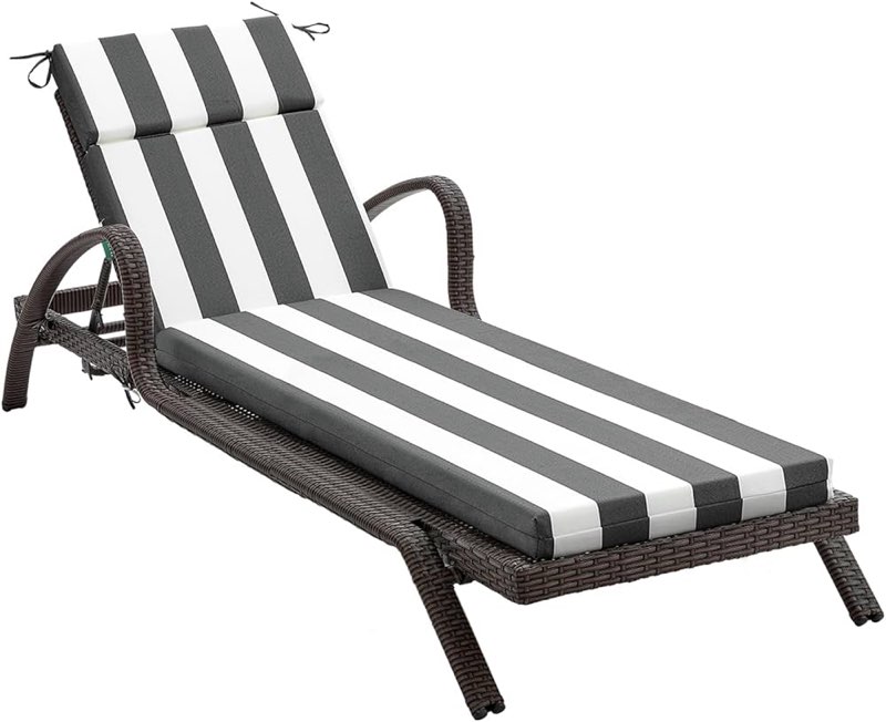 FILUXE Chaise Lounge Cushions Outdoor Furniture, High-Density Foam Chair Cushion with Ties, Weather & Fade Resistant - Patio Recliner Chairs Cushions for Lawn, Pool & Beach 80x26x3 Inch,  80\"L x 26\"W x 3\"H 