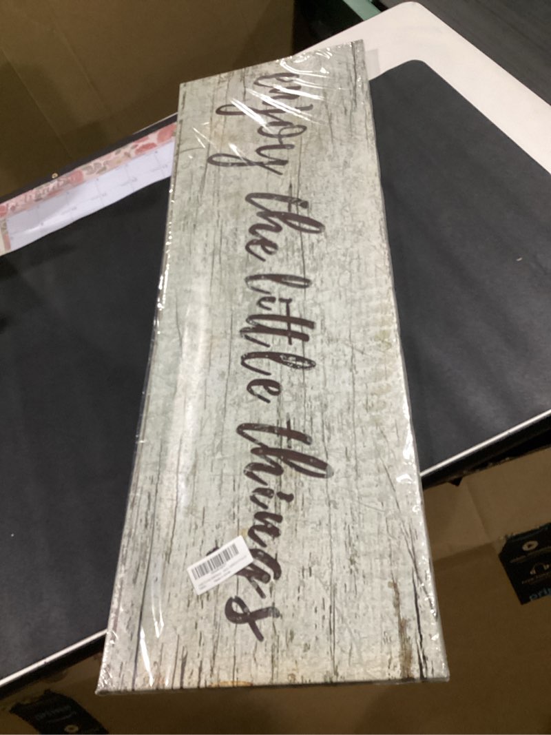 Condition photo showing New/Like New for Large Quotes Wall Decor Enjoy the Little Things Sign Family Wall Signs Rustic Wood Pictures Canvas Prints for Living Room Bedroom Office Home Decoration, 12x36 Inch Framed 36"L x 12"W Enjoy the Little Things