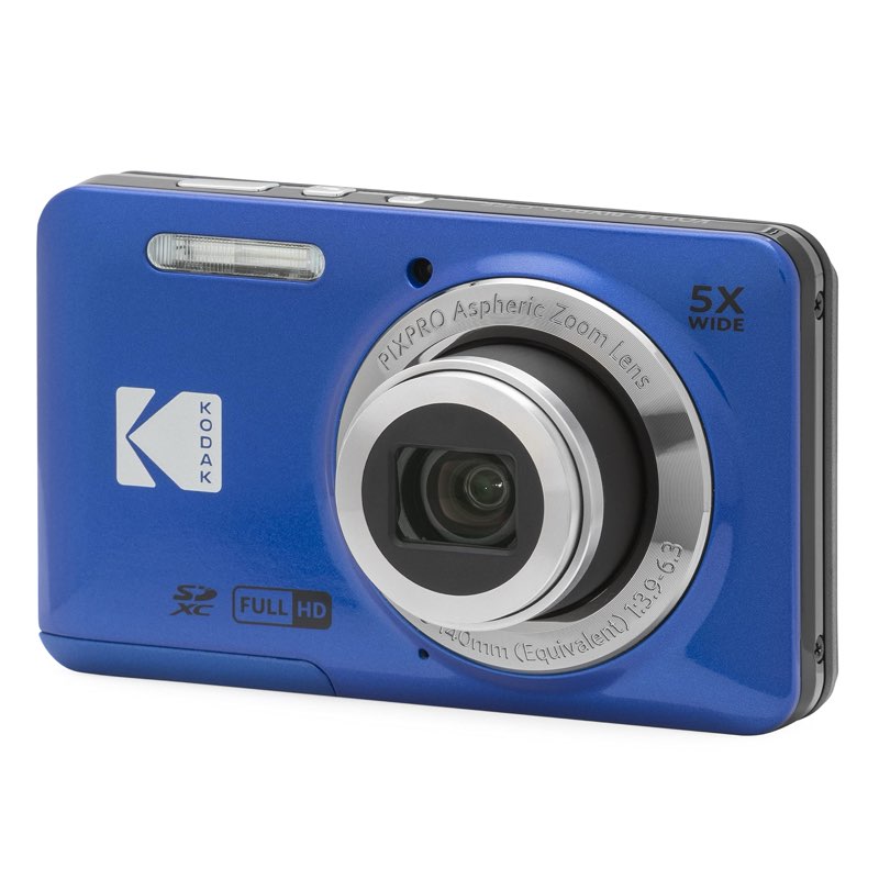 kodak pixpro fz55-bl 16mp digital camera 5x optical zoom 28mm wide angle 1080p full hd video li-ion battery 2.7" lcd vlogging camera (blue)