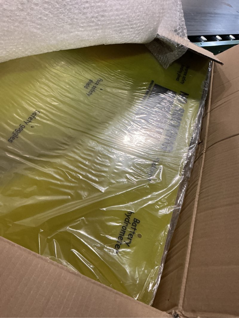 Condition photo showing Good Condition for 7 pcs complete forklift battery protective handling ppe kit, ppe equipment for lift battery water handling, propane tasks, warehouse safety gear storage