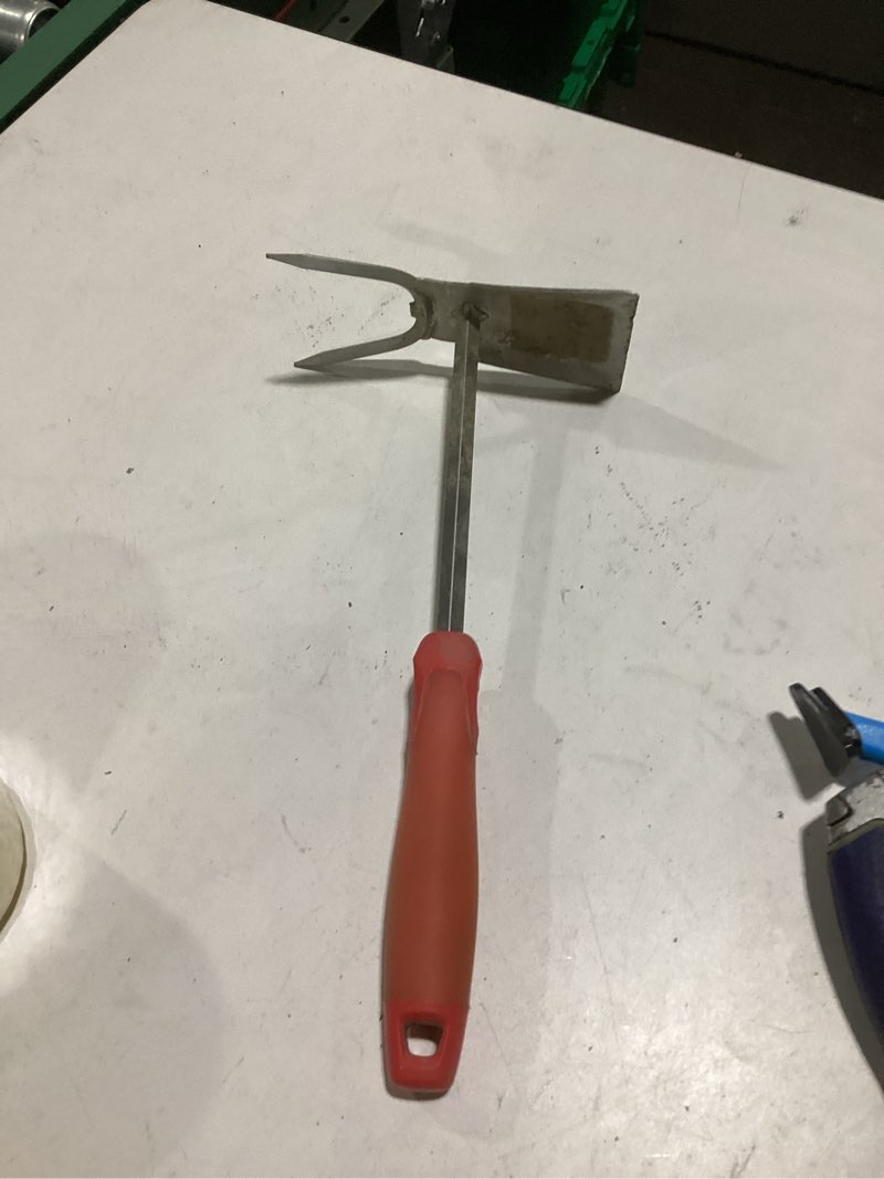 Condition photo showing As Is for 2 prong multipurpose weeding hoe