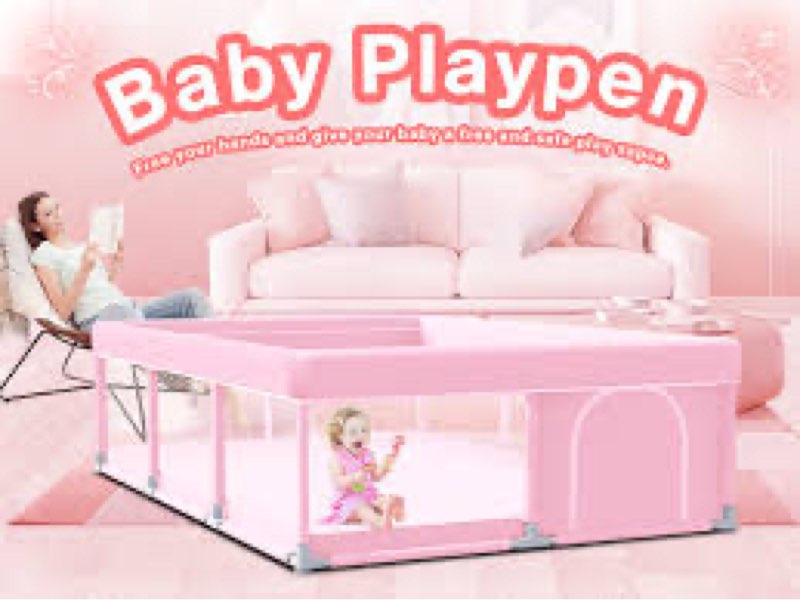 pink baby playpen 74x50 inches playpen for little princess play yards indoor & outdoor sturdy safety baby girls play pen with soft breathable mesh toddlers activity center with anti-slip base