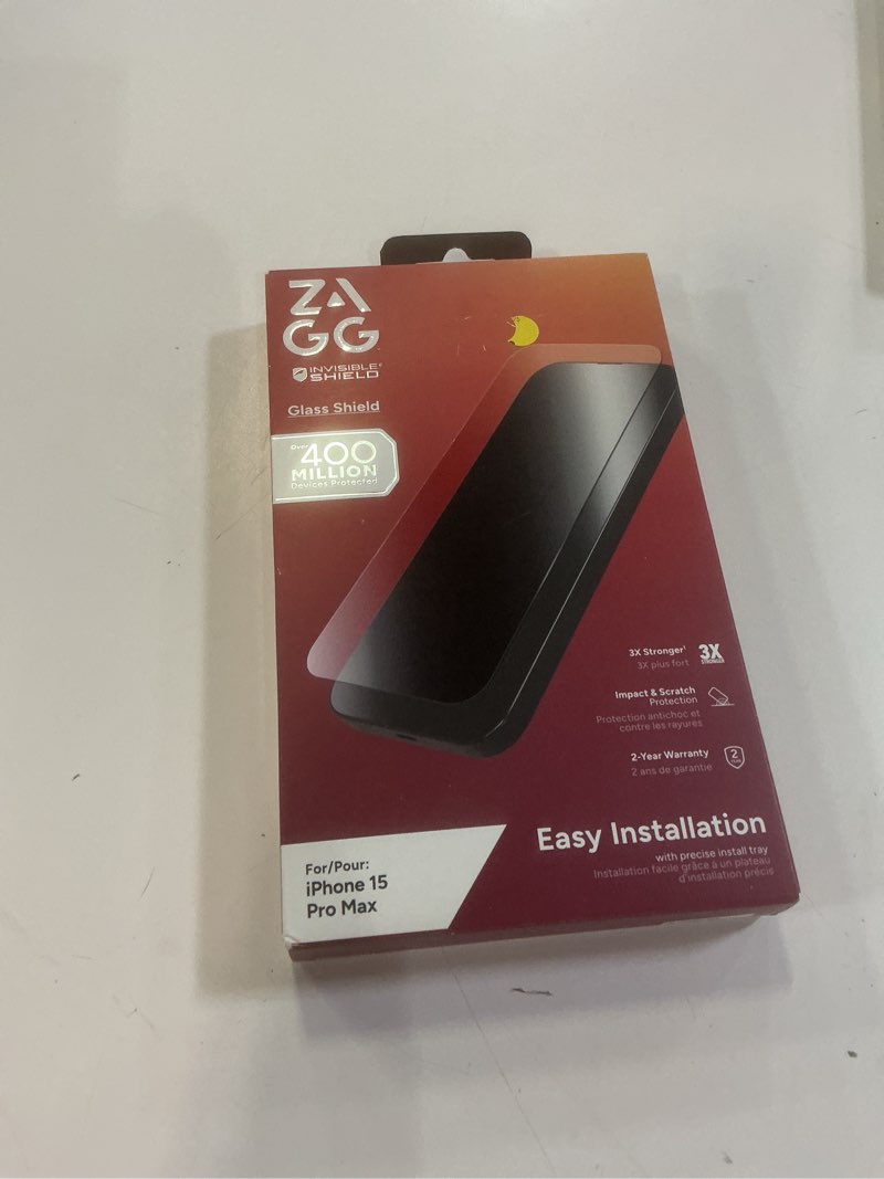 Condition photo showing New/Like New for zagg invisibleshield – apple iphone 15 pro max glass shield clear screen protector  easy installation with precise install tray  3x stronger glass  